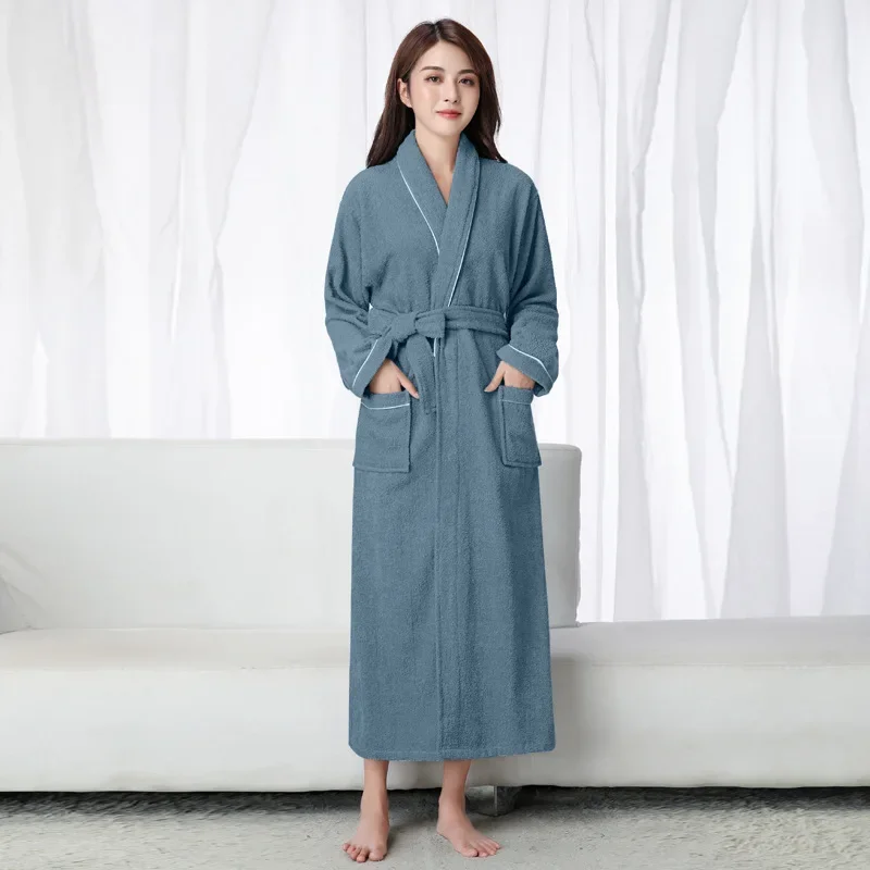 

100% Cotton Toweling Terry Robe Unisex Lovers Soft Bath Robe Men and Women Nightrobe Sleepwear Male Casual Home Bathrobe