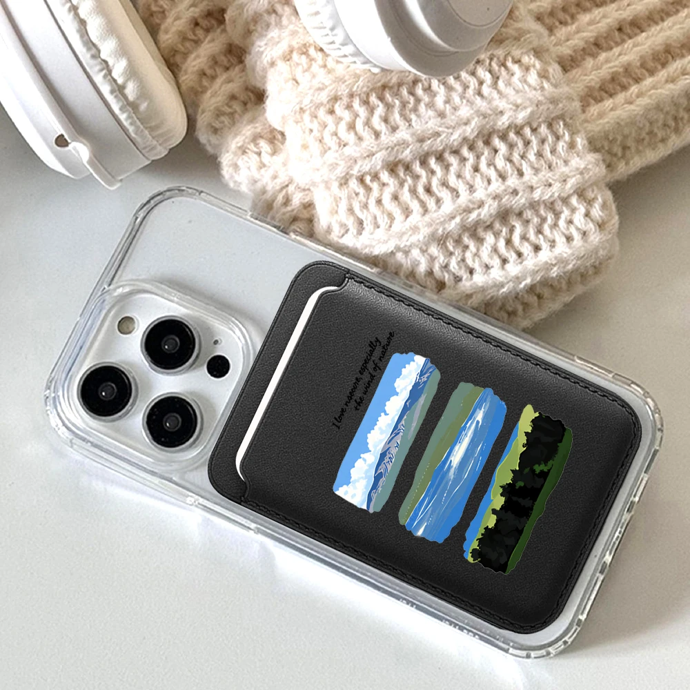 Natürliches Landschafts-Leder-Kartenetui Telefonkartenhalter für Magnetische Hülle Geeignet für alle iPhone Magsafe Karten-Handyrückentaschen – Detail 4