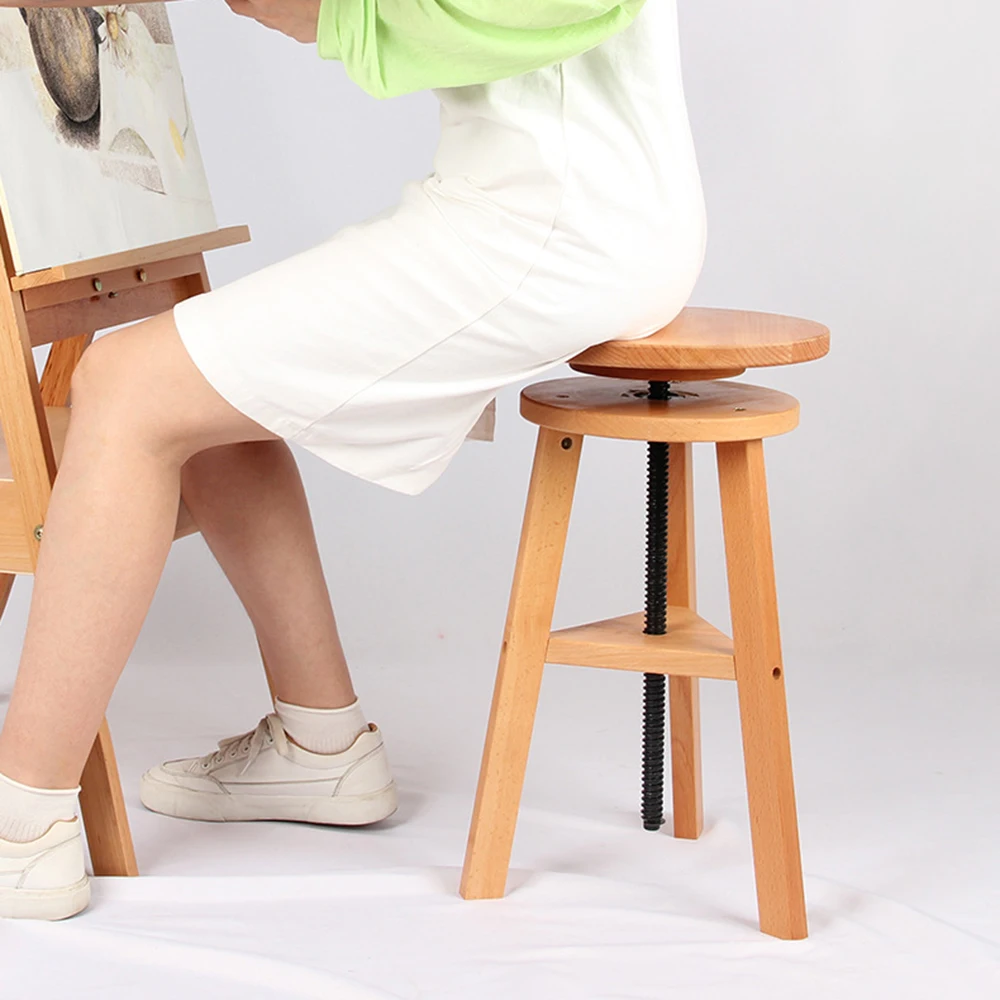 Beech Wood Adjustable Height Swivel Drafting Stool Round Seat Solid Wood Screw Lift Artist Painting Stool Rotating Bar Stool Ergonomic Height Adjustable Work Stool for Art Studio Home Kitchen Counter