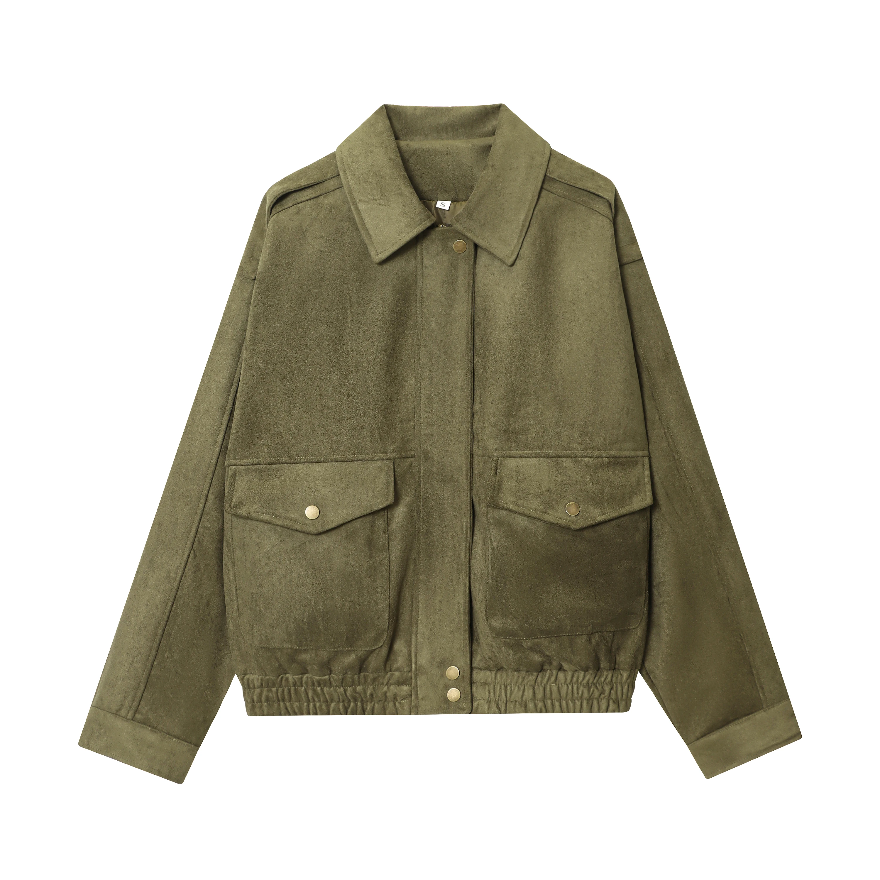 جديد الخريف/الشتاء سترة الطيار غير رسمية من جلد الغزال محكم المرأة ملابس خارجية الموضة مع جيوب وسحاب إغلاق #2