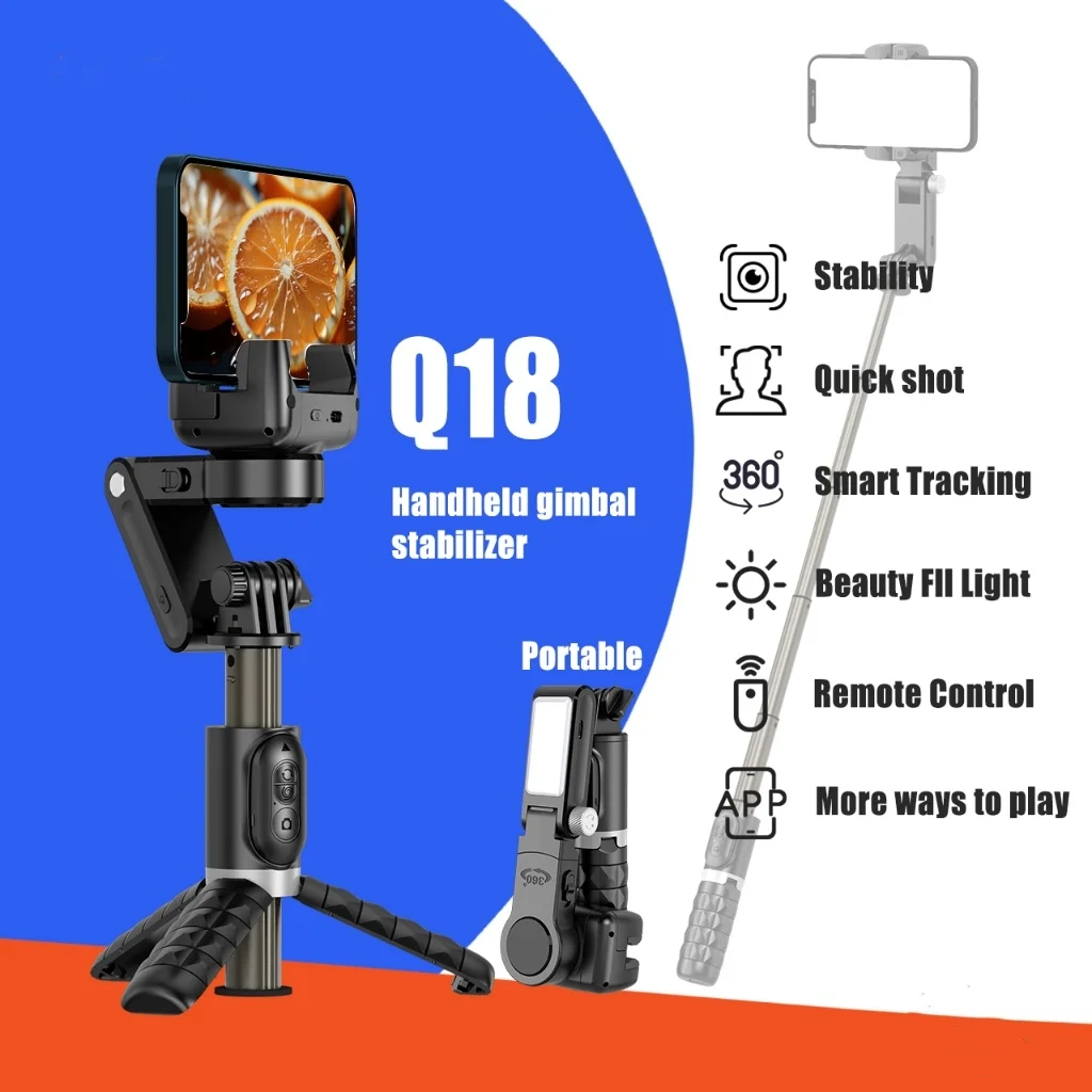 Q18 Gimbal Stabilizer Selfie Stick Tripod Phone 3-Axis Stabilizer Tripod Selfie Stick Face Tracking Gimbal Multifunctional