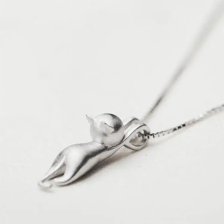 925 Sterling Silber Niedliche Katze Halsketten Anhänger für Frauen Mode Dame Festival Geschenk Silber 925 Schmuck – Detail 3