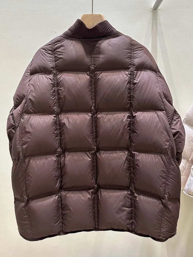 Luxury Knit patchwork down jacket for women 2026 Winter Thick warm turtleneck long sleeve puffer coat Korean style INKEO DJ668