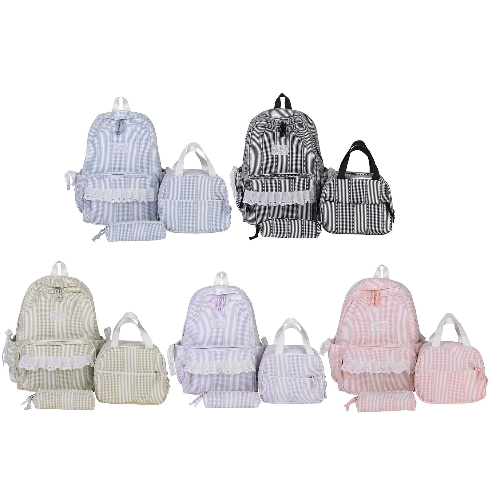 3Pcs Trendy Bag Set with Compartments&Lunch Pen Box Multi Pockets Daypack Cute Lightweight Backpacks Daily Tutoring Bags