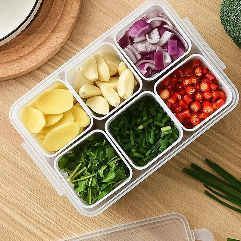 1pc Refrigerator Storage Box 4/6 Grid Food Vegetable Fruit Storage Box Fridge Organizer Drain Basket Onion Ginger Clear Crisper