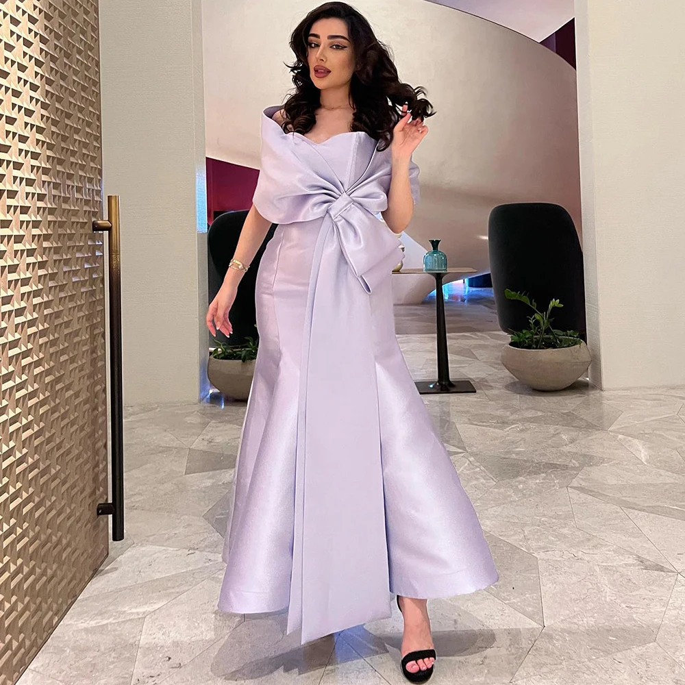 

Luxury Satin Mermaid Evening Dress Exquisite Classic Off the Shoulder Customized Prom Dresses Modern Bow Special Occasion Gowns