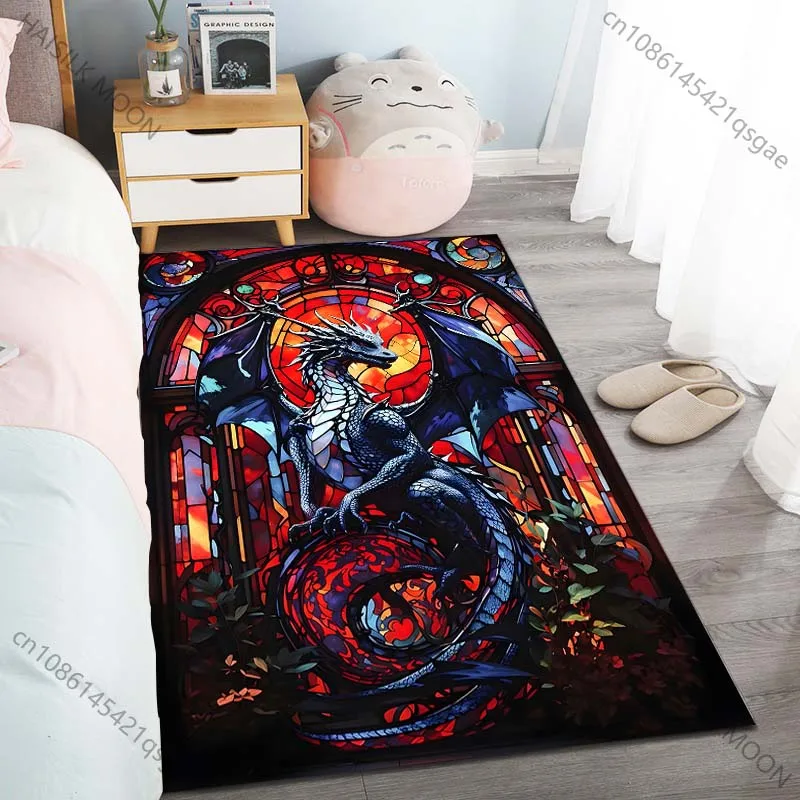 1PC Stained Glass Dragon Plants Carpet for Living Room Bedroom Sofa Home Decor Rus Non-slip Floor Mat Luxury Gift Multiple Sizes