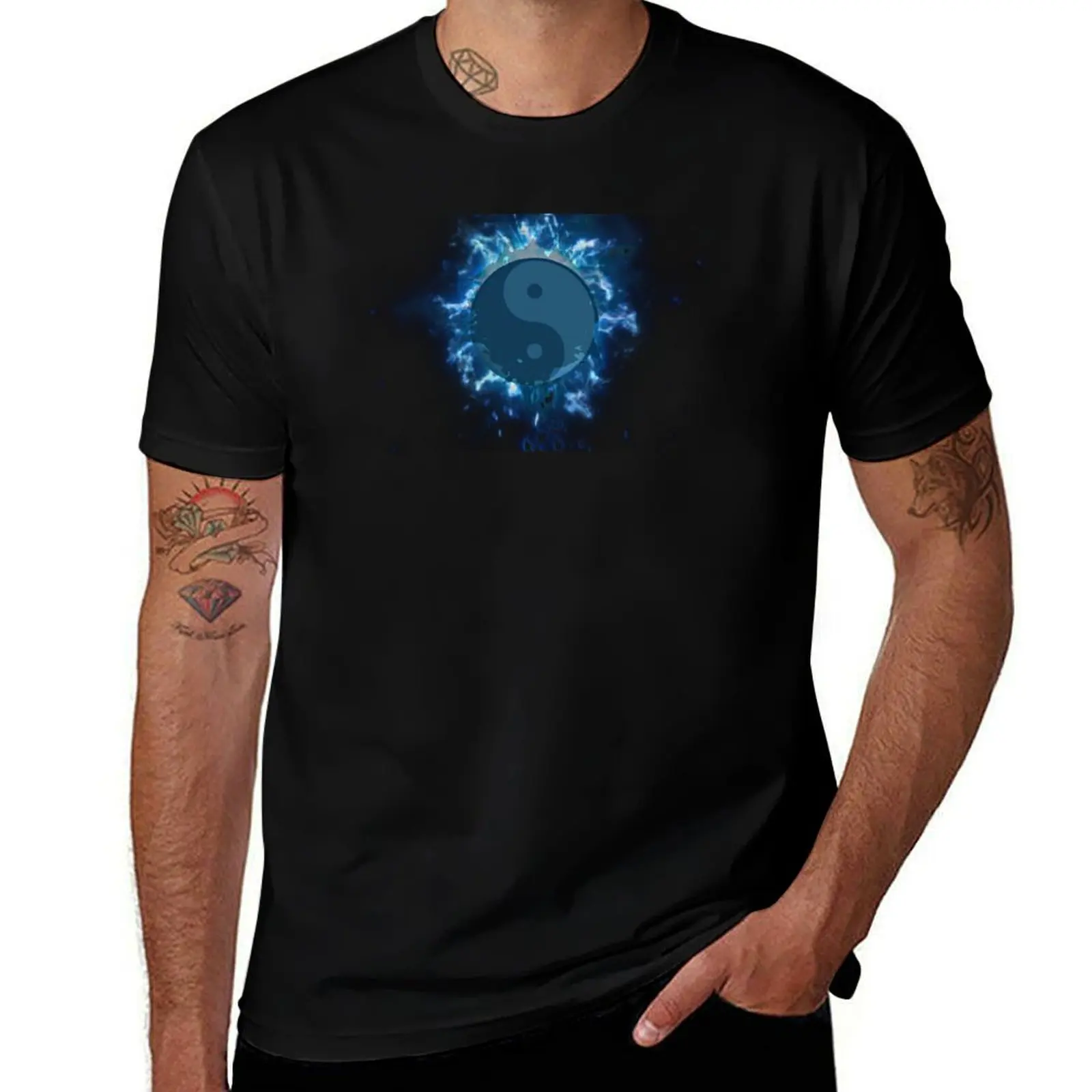 

Blue Flaming Yin Yang T-Shirt man tshirt cotton t shirts high quality