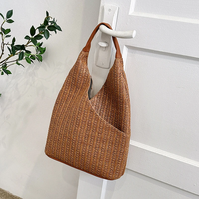 

Fashion Straw Hollow Out Knitting Tote Bag 2024 Summer Cute Shoulder Bag Large Capacity Handbags and Purses Weave Beach Bag