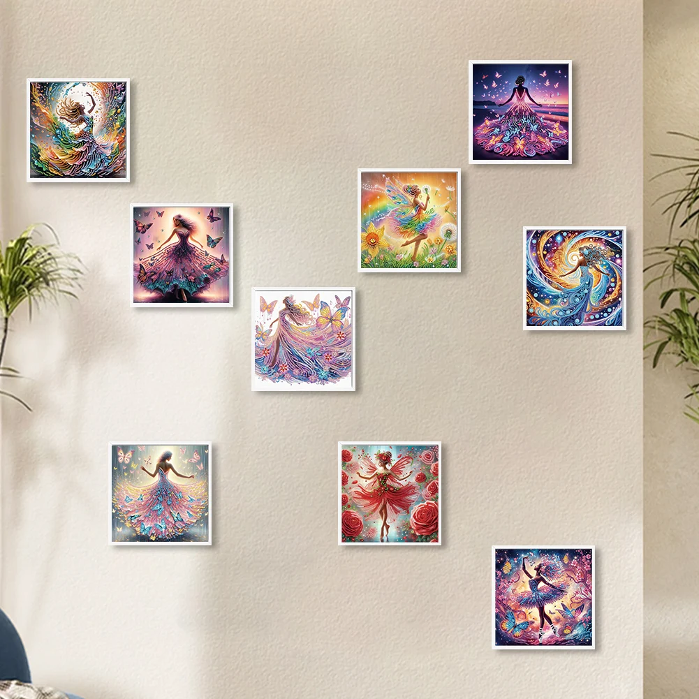 

9pcs Girl 5D DIY Special Shape Crystal Partial Diamond Painting Kit 30x30cm