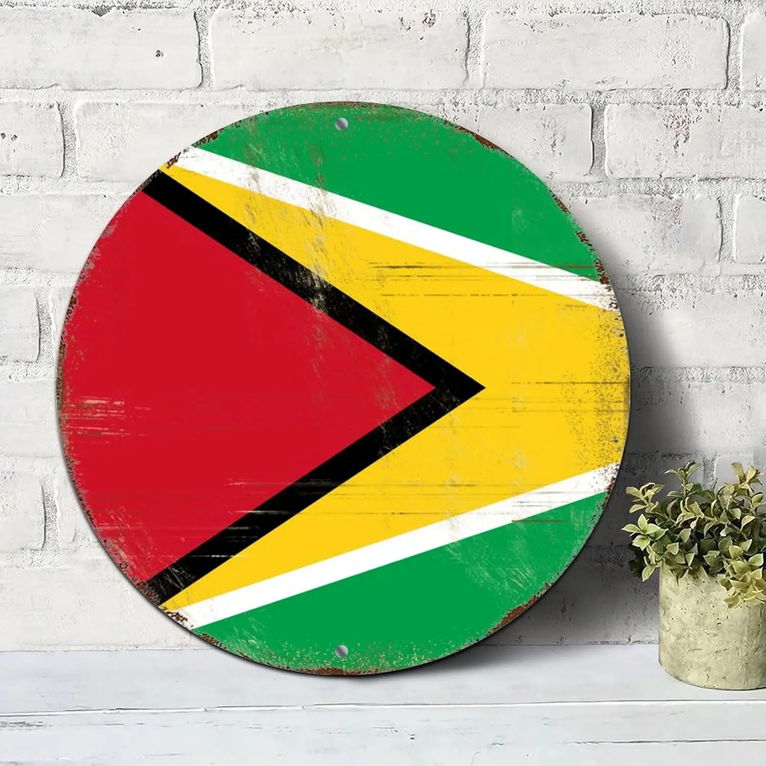 Guyana Signs Vintage Guyana National Flag Round Tin Signs Aluminum Metal Signs Wall Art Farmhouse Decorative Wreath Sign Rustic