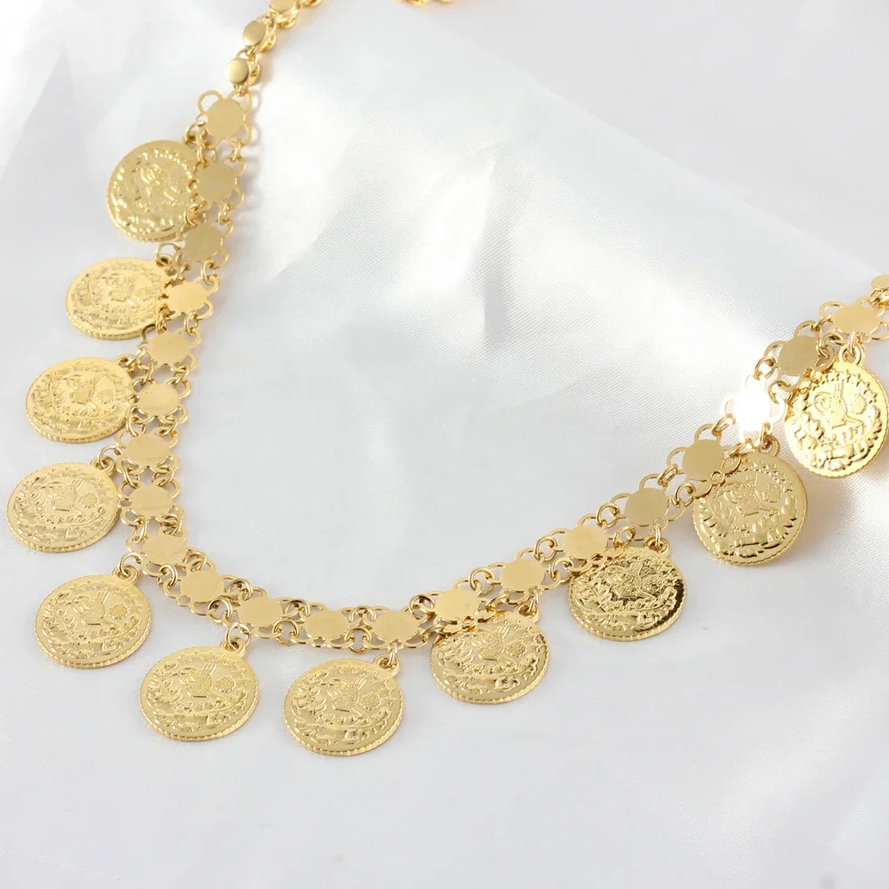 Immagine 4: Collana con ciondolo rotondo con moneta d'oro di lusso per le donne ragazze Party Cuban Shiny mesh Chains Choker Jewelry Wholesale