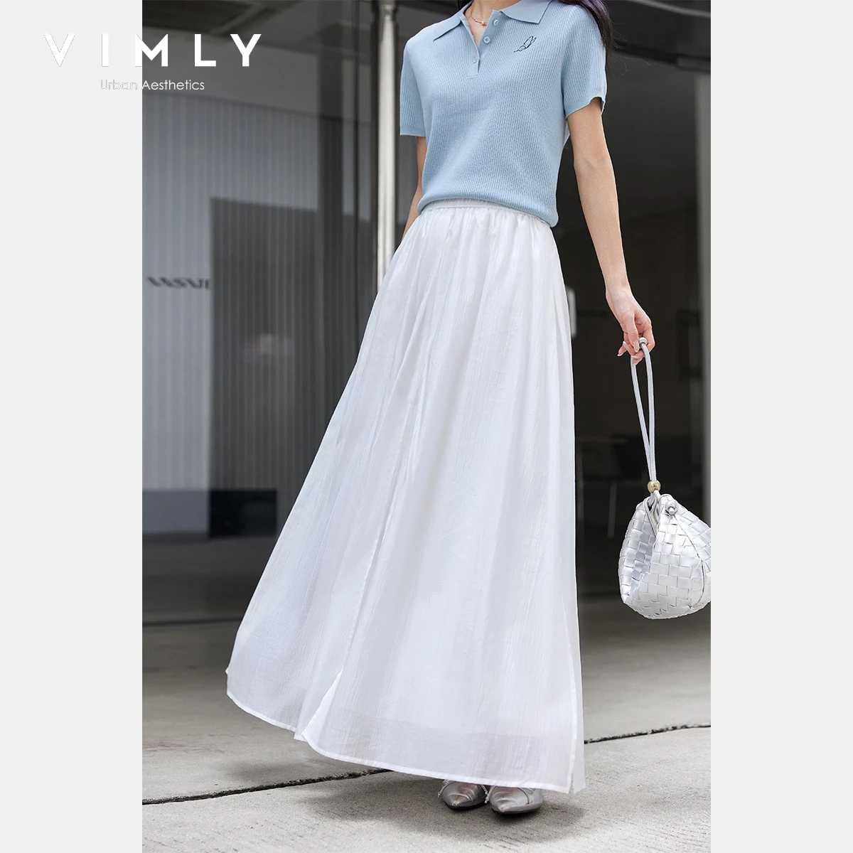 VIMLY Lyocell Retro Split Design Skirt Women's Spring 2026 New Drape Thin Umbrella Skirt M9880