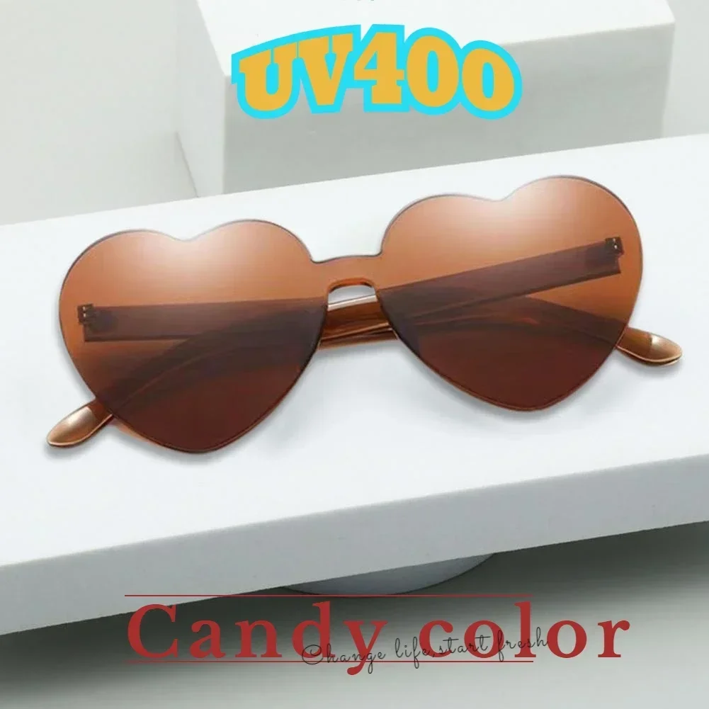 2024 Women Fashion Colors Polarized Heart Shape Tinted Party Sunglasses Girls Vintage UV400 Colors Rimless Female Sun Glasses