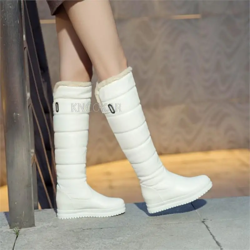 

Зимние теплые сапоги до колена, женские удобные зимние сапоги на плоском каблуке, женские длинные сапоги без шнуровки на платформе, черные, розовые, белые, 2025 г.