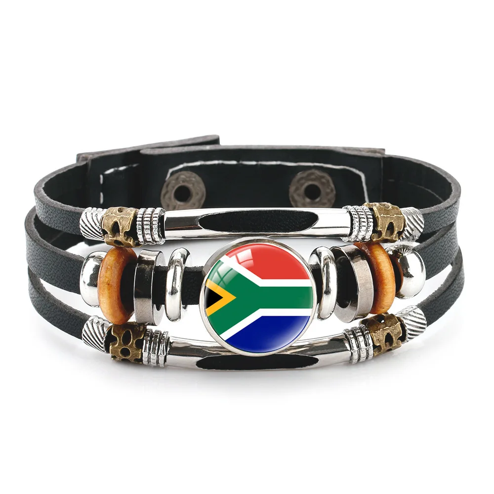 South Africa vs Canada Flag Retro Leather Bracelet Elimination Team New Team Duel FanCommemorative Bracelet