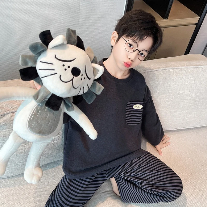 

2025 Boys Velvet Pajama Set, Striped Thermal Underwear for Kids & Toddlers Winter Loungewear