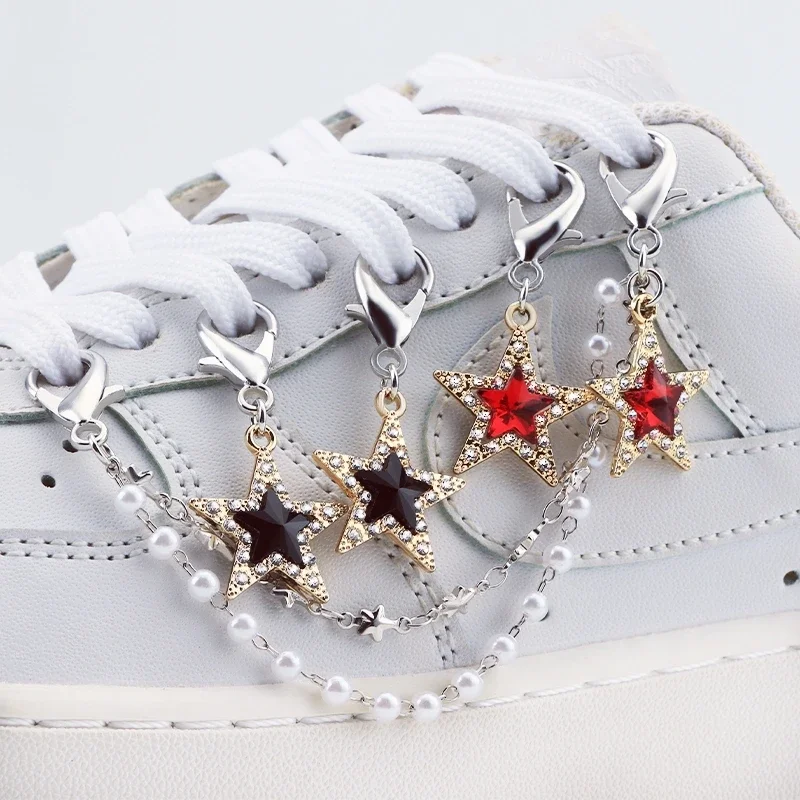 Fashion Diamond Pentagram Pearl Shoe Chain Side Detachable Shoe Decoration DIY Flat Shoes High Top Shoes Shoe Charms 1Pcs