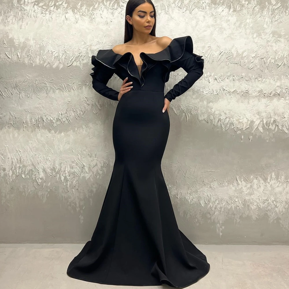 

Carolina Off Shoulder Long Sleeves Evening Dresses Women Saudi Arabia Floor Length Wedding Guest Elegant Formal Party Gowns