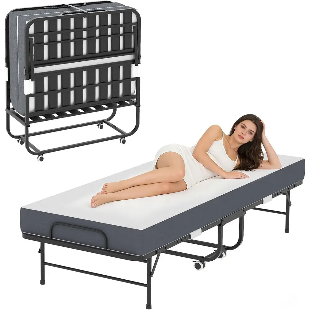 Portable Rollaway Bed with Memory Foam Mattress for Adults - 75 x 38 | Easy Storage and Mobility