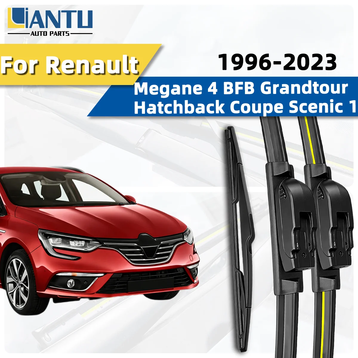 3 Stück Scheibenwischerblätter vorne und hinten, passend für Renault Megane 4 BFB Grandtour Hatchback Coupe Scenic 11996–2023, hochwertige, langlebige Autoteile