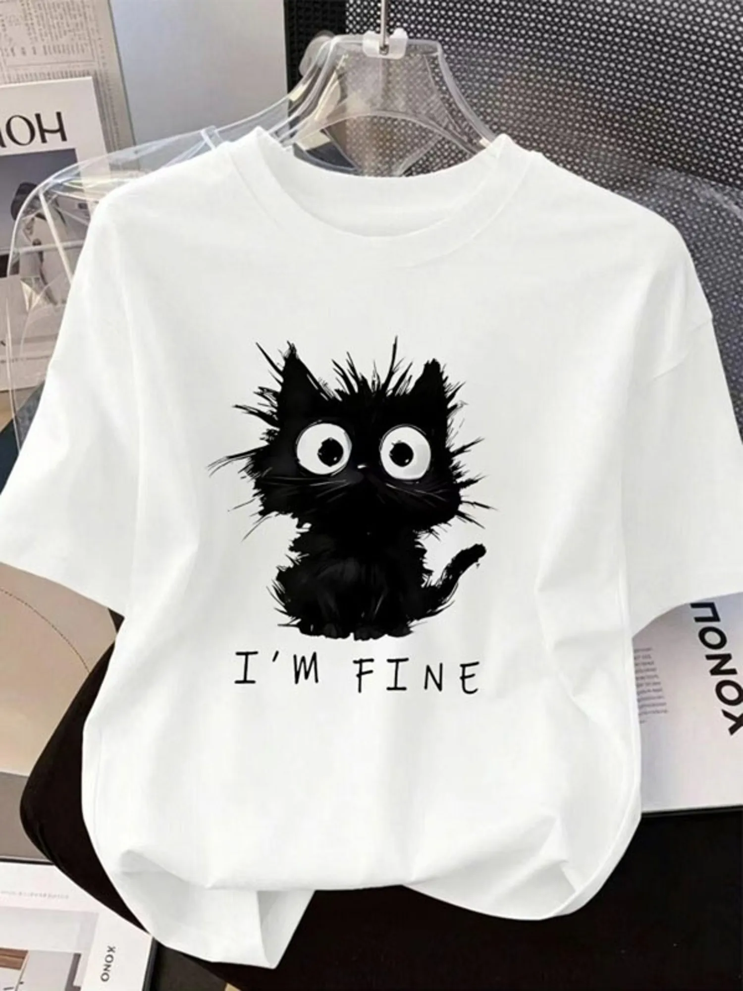 Women'S Crew Neck Short Sleeve T-Shirt, Breathable for Cool Comfort.Fun Black Spiky Cat And 