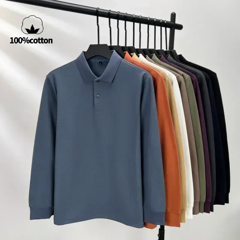 100% Cotton Polo Shirt-Summer Fashion Casual Long Sleeve, Breathable Lapels T-shirt, 10 Colors, Men's Perfect for Golf & Sports