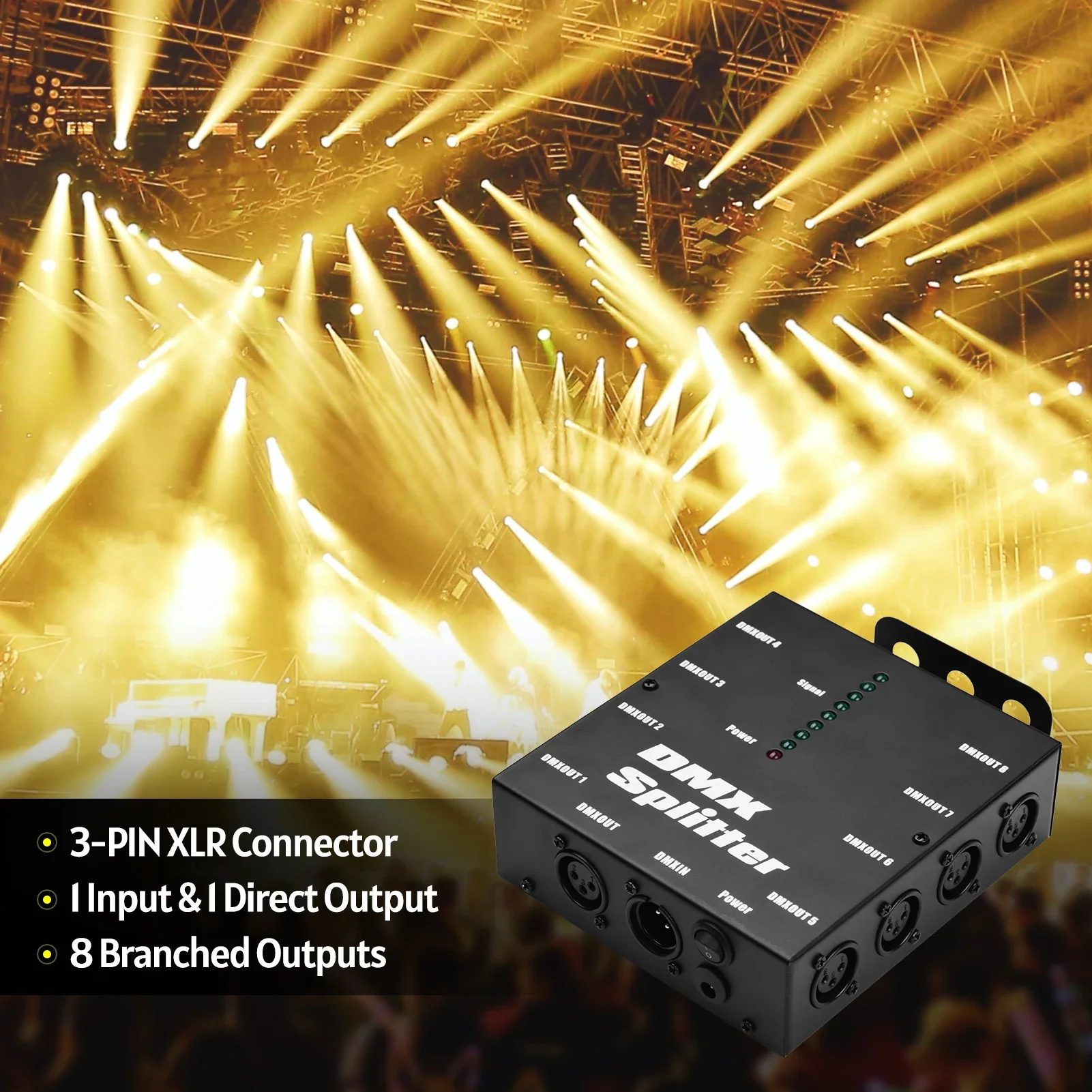 DMX512 Optical Signal Amplifier Spliter Distributor 1 Direct Input & Output 8 Independent Outputs for Light Controller Stage