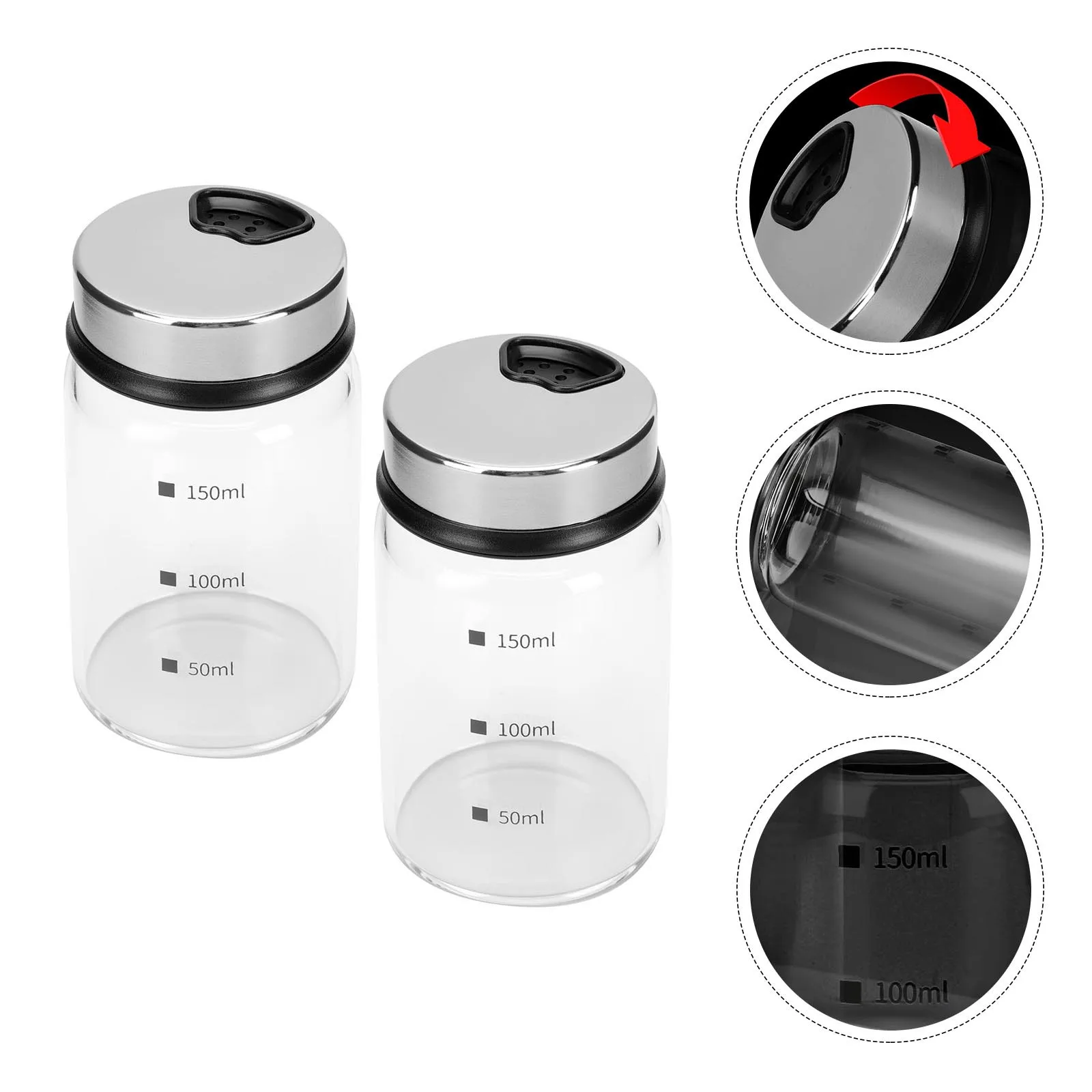 

2Pcs Glass Kitchen Seasoning Bottles Household Metering Salt Pepper Storage Containers Transparent Spice Jars Leakproof Design