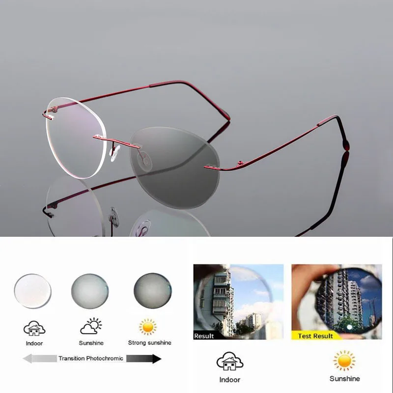 Speicher Titan Legierung Randlose Photochrome Lesebrille Männer Frauen Klar Presbyopie Brillen Outdoor Farbwechsel Gläser – Detail 12