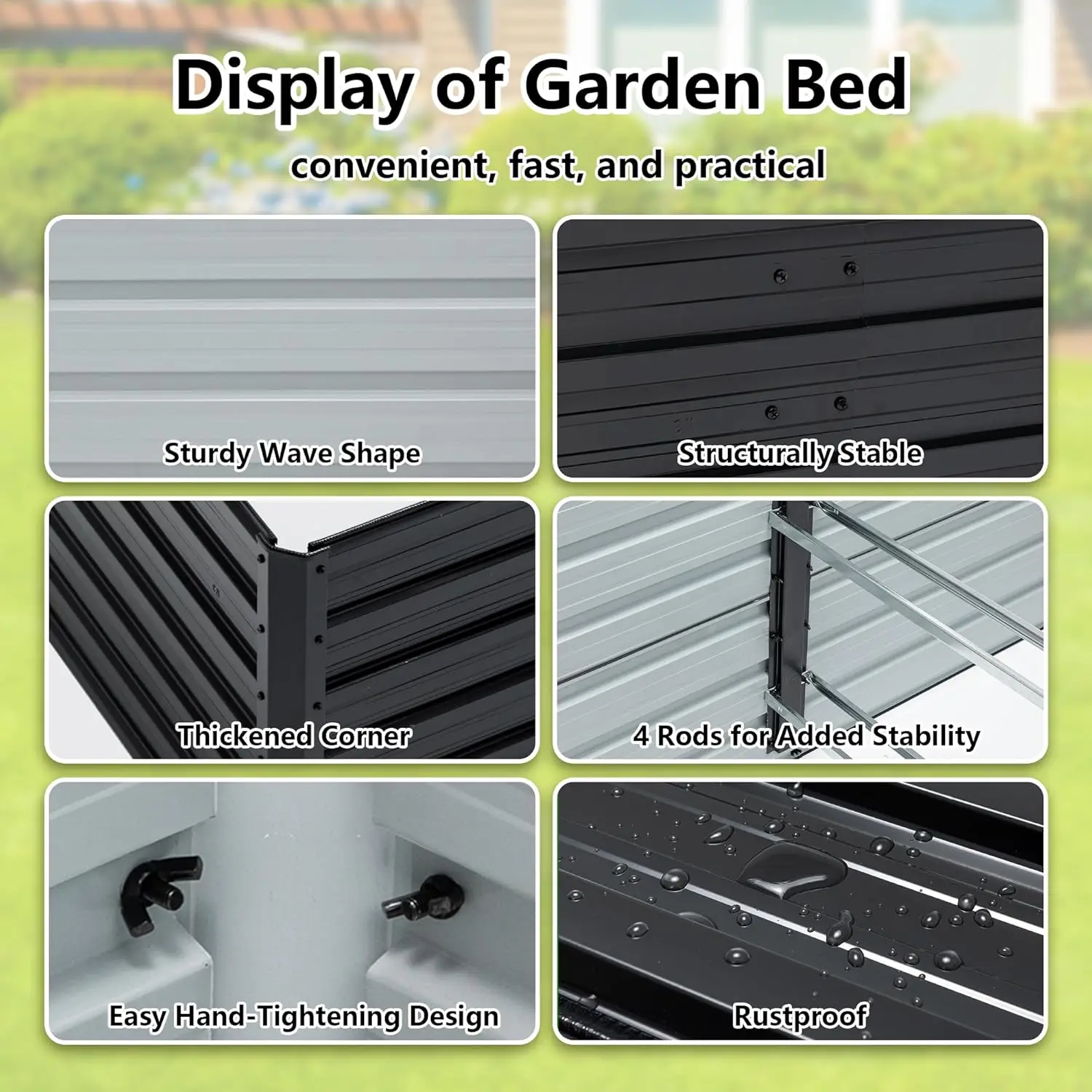 Outdoor Gardening Galvanized Steel Planter Box in Black - 6x3x2ft for Vegetables, Flowers, Herbs and Succulents view 5