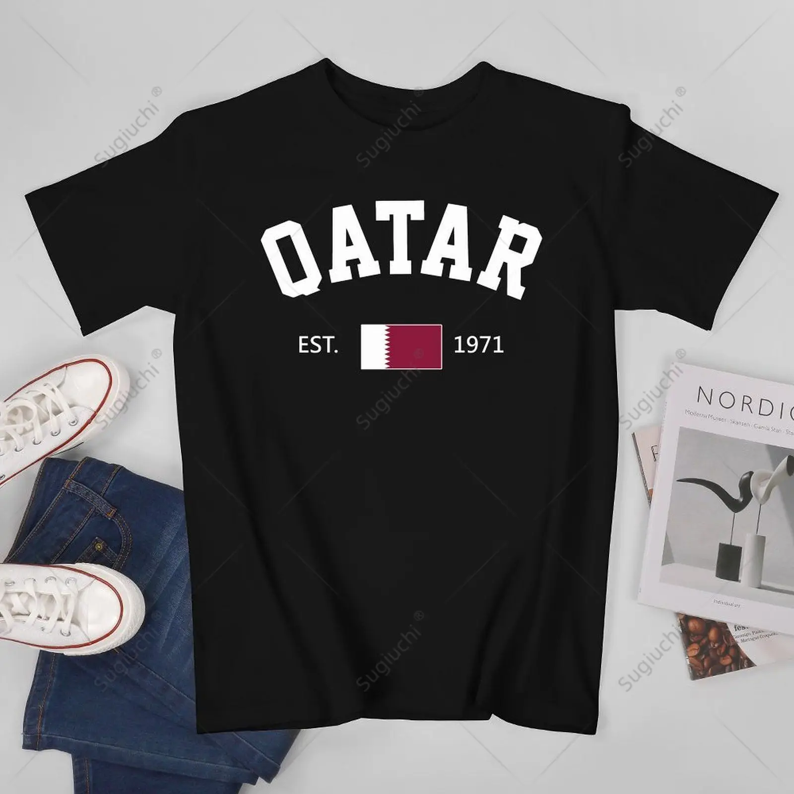 Unisex Men Qatar EST.1971 Independence Day Tshirt Tees T Shirts Women Boys 100% Cotton T-Shirt