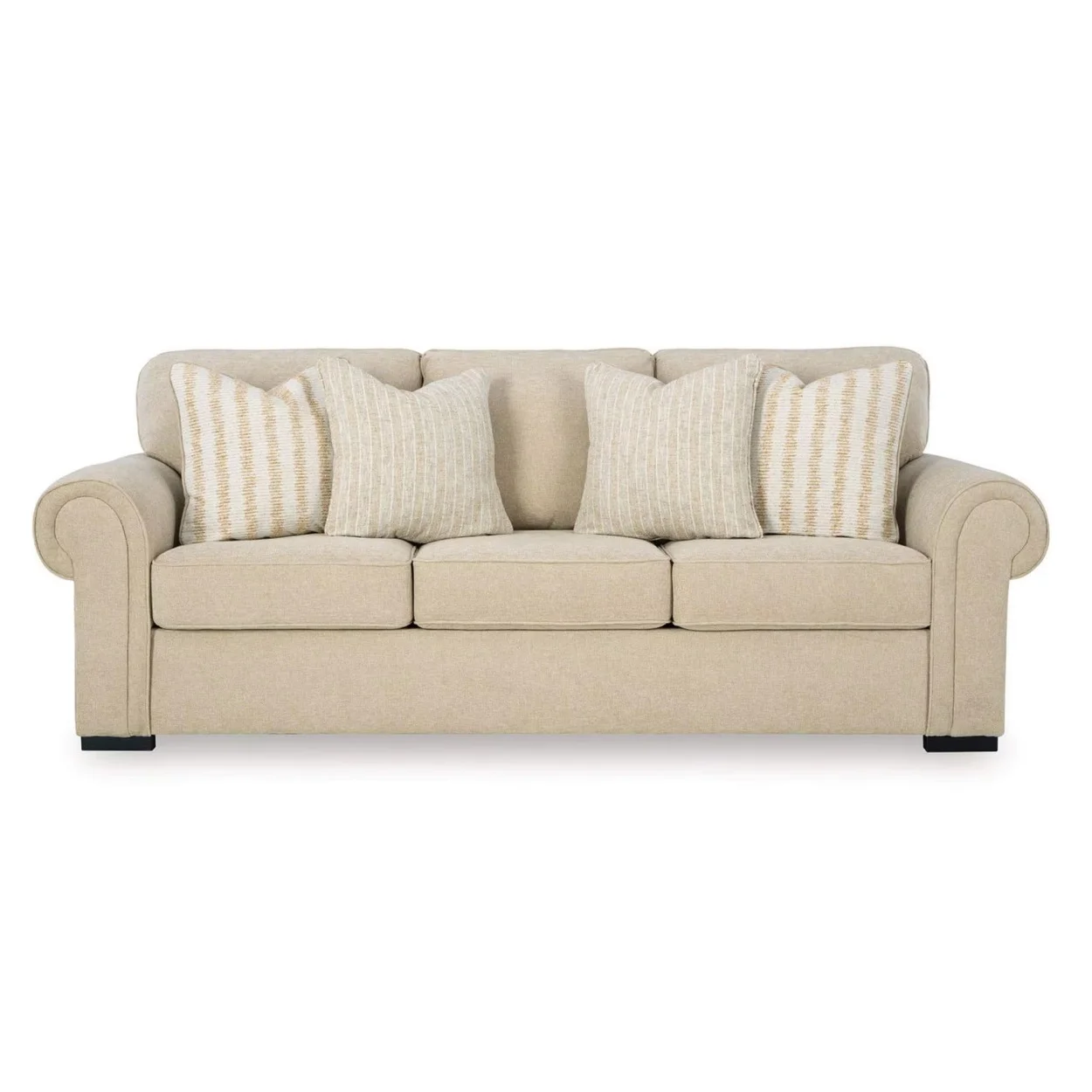 

# Nordic Traditional Design 3-Seater Wooden Frame Beige Linen Fabric Sofa Rolled Arm Soft Cushion for Hotels
