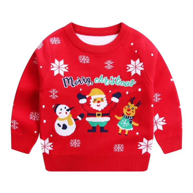 

2025 New Year Autumn/Winter Children's Sweater Boys' and Girls' Knitted Sweater Christmas Tre Double Layer Warm Top