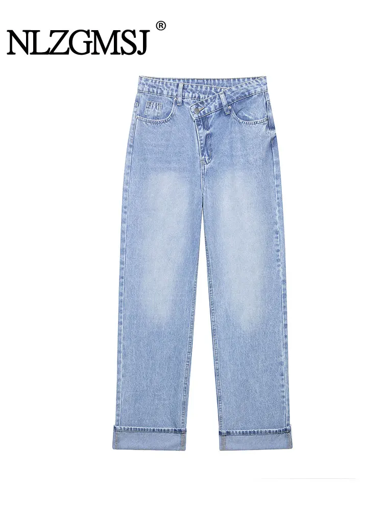 NLZGMSJ Vintage Casual Chic ผู้หญิงกางเกง Crossover Sashes กระเป๋าตรงกางเกงหลวมแฟชั่น 2025 ฤดูใบไม้ผลิฤดูร้อนกางเกง
