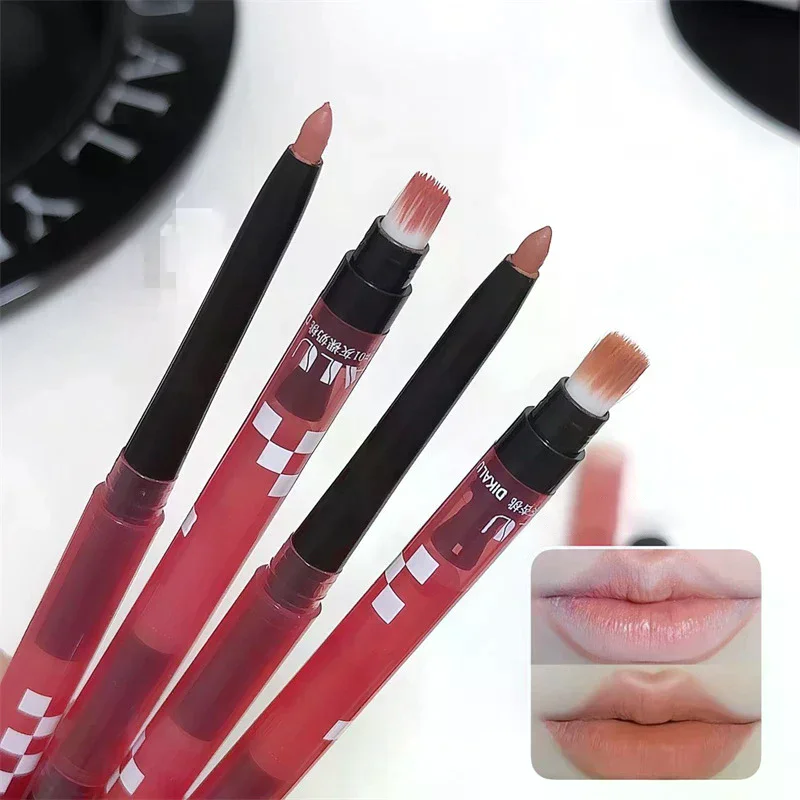 DIKALU Matte Lip Liner Pencil With Brush Double-head Nude Grey Pink Lip Contour Tint Pen Lipstick Non-stick Cup Lips Makeup