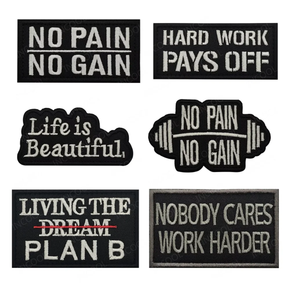 Funny Saying Motivational Phrases Embroidered Life Is Beautiful No Pain No Gain Words Letters Patches Appliques Shoulder Badges