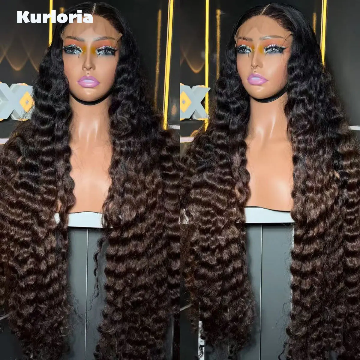 500 Density Deep Wave Lace Front Wig Ombre Brown 13x4 13x6 HD Transparent Lace Wig 100% Human Hair Glueless Wear and Go Wig