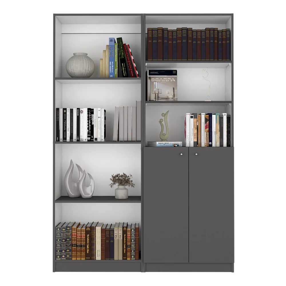 Dupree 2-delige boekenkastset voor thuis, 49 inch breed met 9 planken, woonkamer mat grijs/wit