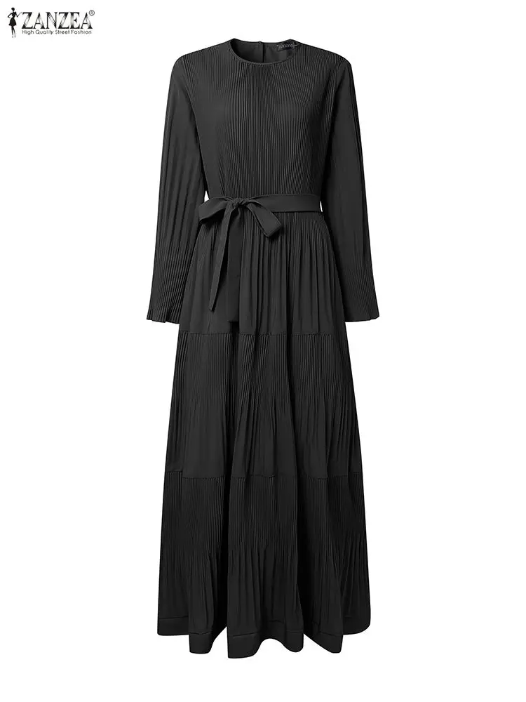2025 ZANZEA Fashion Autumn O Neck Long Sleeve Dress Women Robe Muslim Dresses Abaya Maxi Long Vestidos Solid Pleated Sundress
