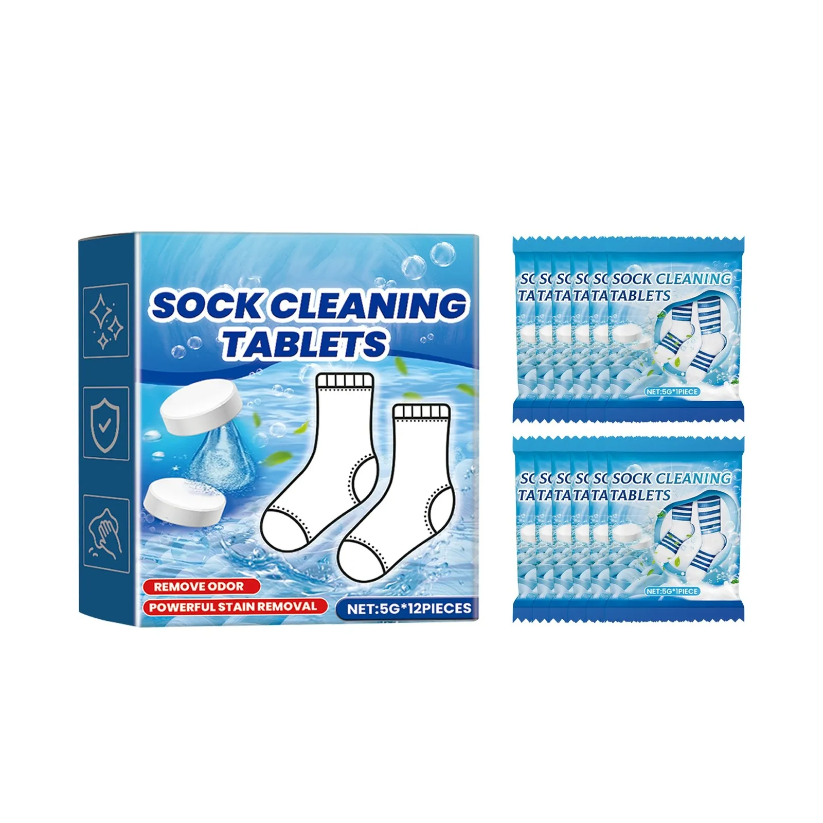 Sock Cleaning Effervescent Tablets 50g 15 Pieces Sock Stain Remover Sock Deep Clean Tablets Sock Odor Removal Sock Dirt Cleaner