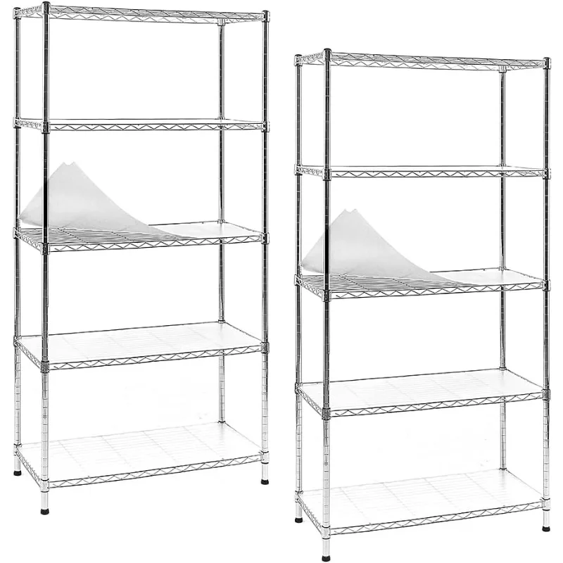 2-Pack Chrome 5-Shelf Shelving Unit with 5-Shelf Liners, Adjustable, Metal Wire Shelves (30W x 14D x 60H)