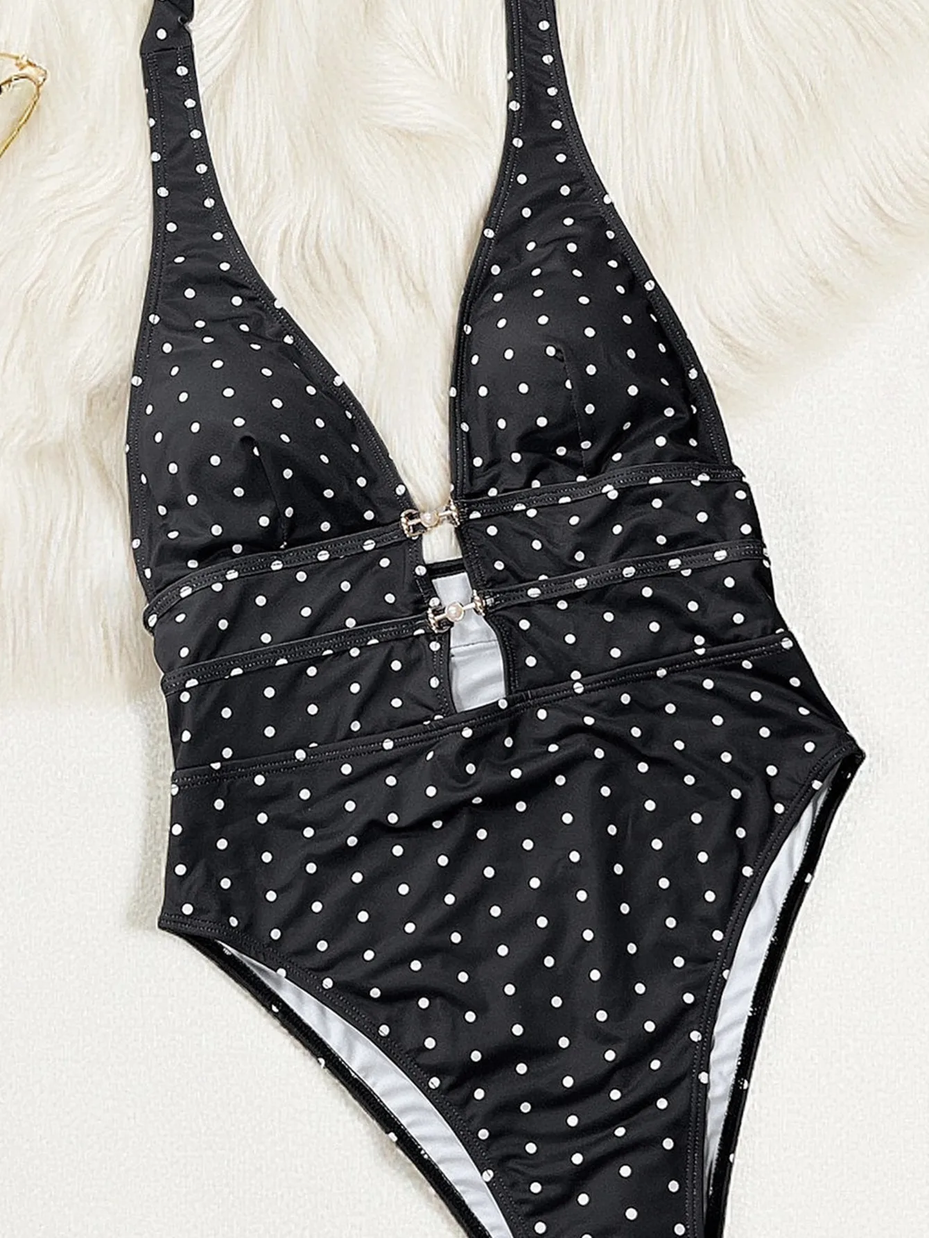 섹시한 물방울 무늬 홀터넥 타이 수영복 원피스 딥 브이넥 비키니 수영복 바디수트 여성 비키니 수영복 탱키니