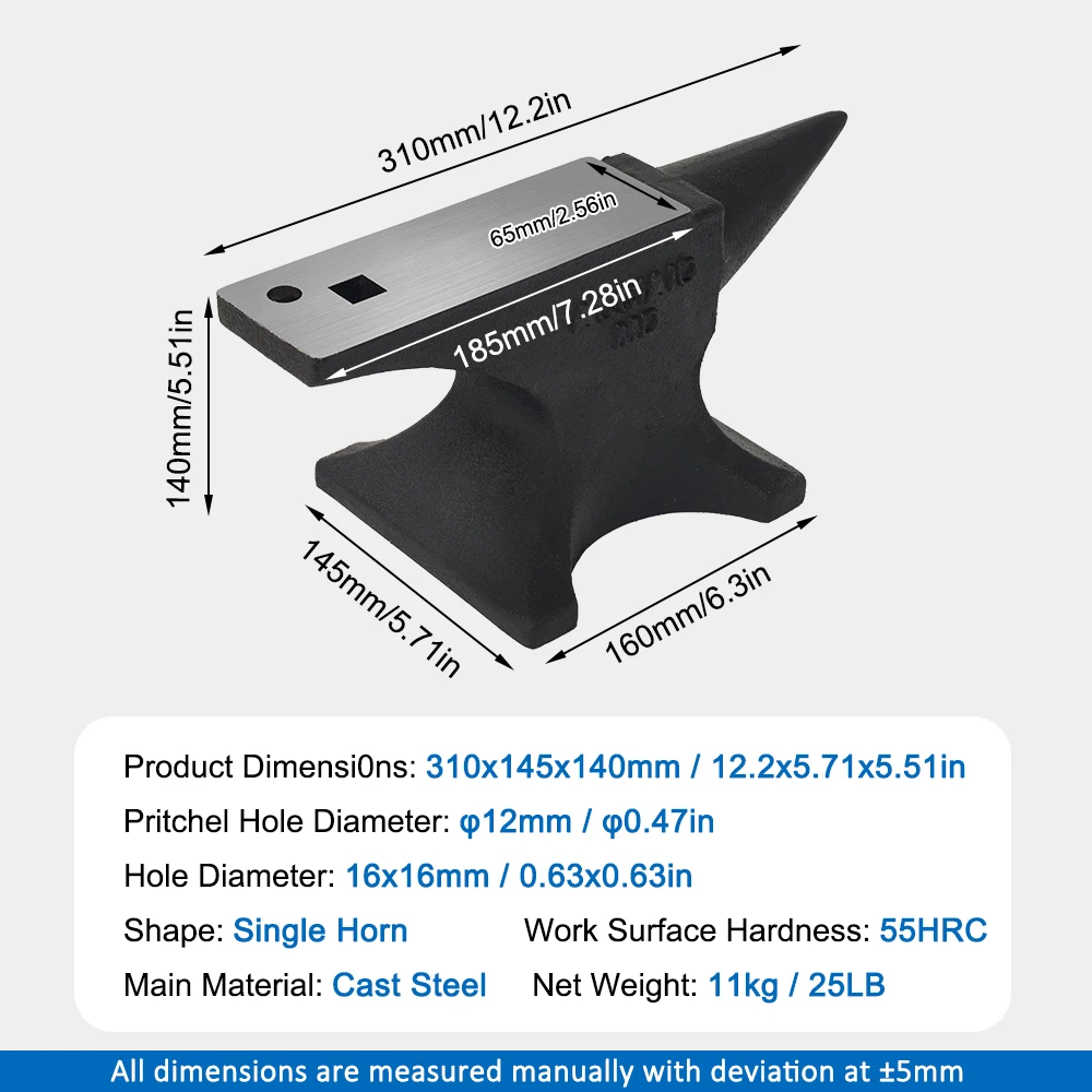 

Наковальня с одним рожком, наковальня из литой стали 25 фунтов/11 кг, прочная круглая наковальня с высокой твердостью для ковальцов, со стабильным основанием