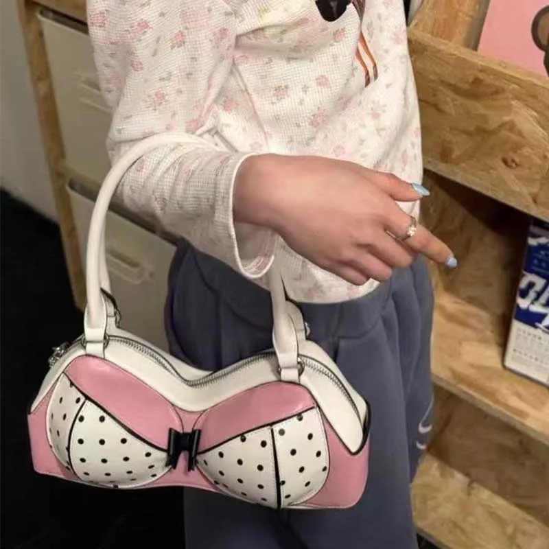 2026 New Women Bag Y2K PU Dot Lace Bow Fashion Sweet Shoulder Bag Handbag Bolsa Feminina