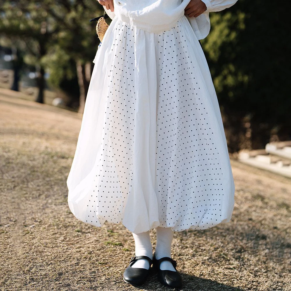 2026 classic bud  polka dot splicing layers rich skin feel soft spring puffy skirt women  Slight Strech