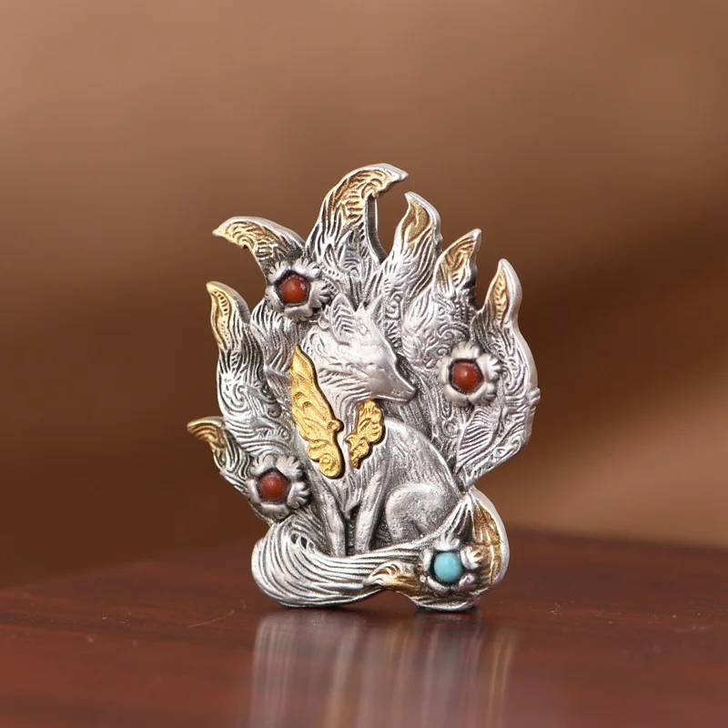 S925 Vintage Gold Plated Nine-Tailed Charm Silver Unisex Necklace Pendant