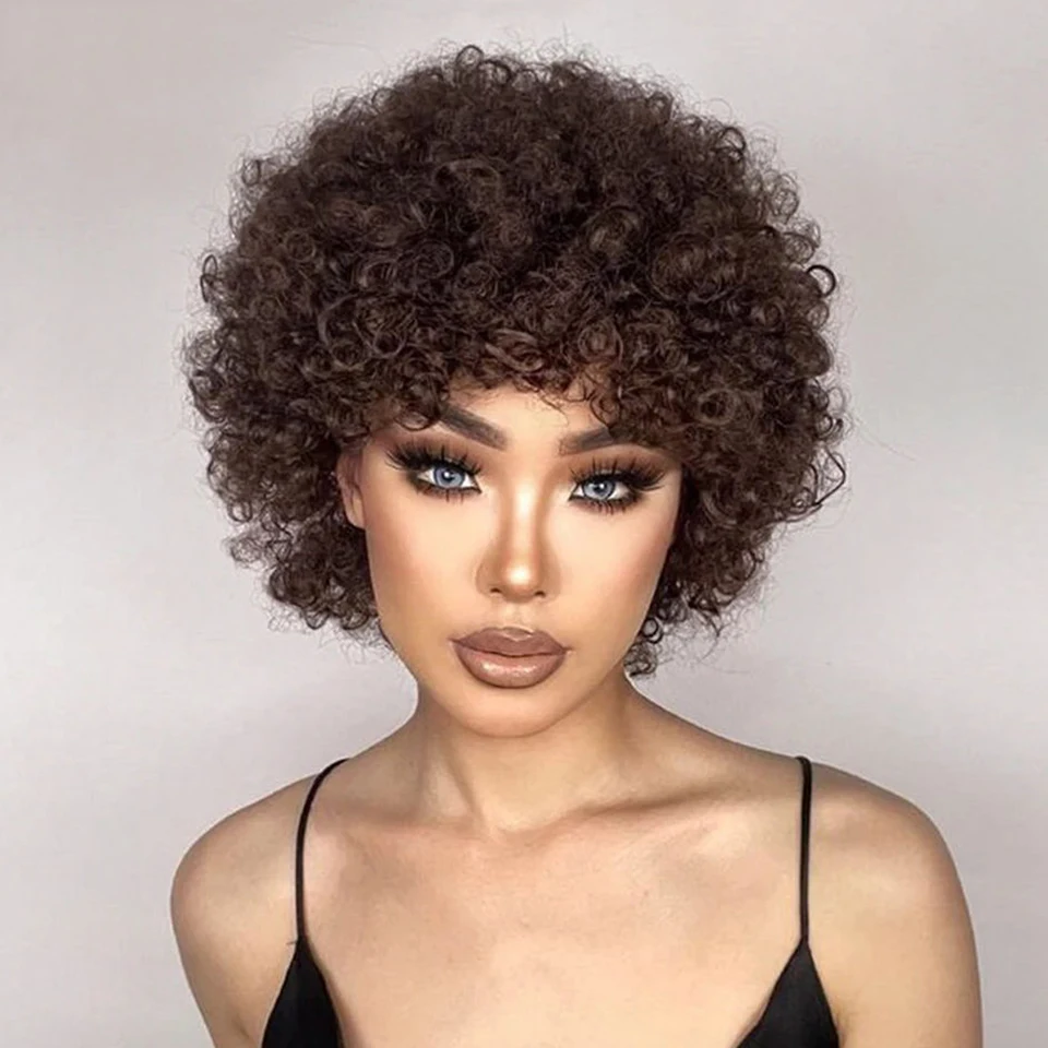 Sleek Brazilian Afro Kinky Curly Bob Human Hair Wigs For Women Remy Human Hair Wigs  Natural Brown 30 33A 99J  Jerry Curly Wigs