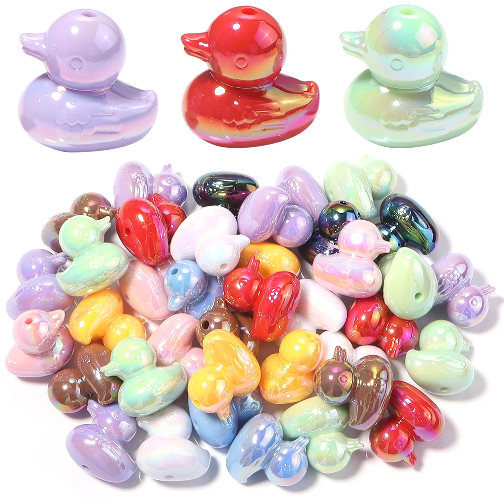 5 Stück/Set 22mm Bunte Cartoon-Enten-Form Perlen Lose Abstandhalter Acryl-Charms Perlen für DIY Niedliche Armbänder Ohrringe Accessoires
