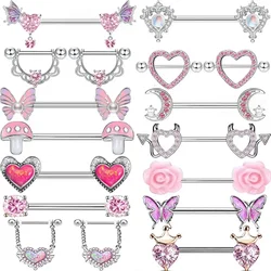 1Pair Stainless Steel Pink Nipple Piercing Jewelry Heart Wings Niplple Barbell Moon Devil Nipple Rings Body Piercing Pezon Mujer